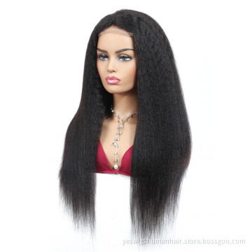 yaki straight hair wig for women double weft peruvian human hair extension wigs front 4x4 swiss lace closure yaki kinky straight